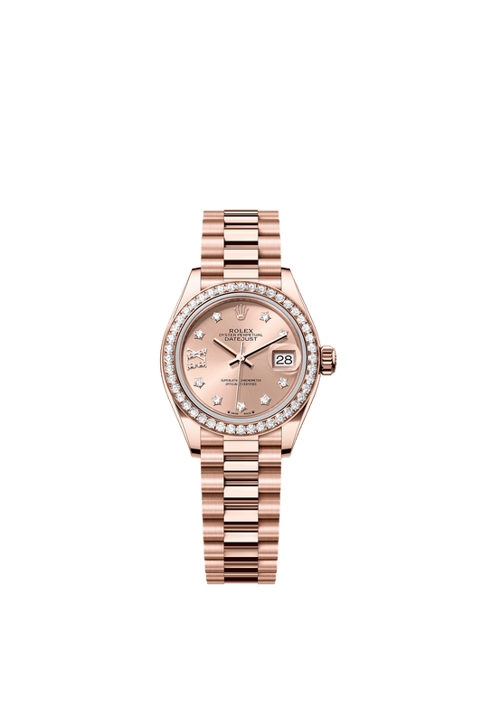 Lady-Datejust Oyster Chronometer Watch 28mm 18ct Everose Gold Rosé Diamond Dial President Bracelet