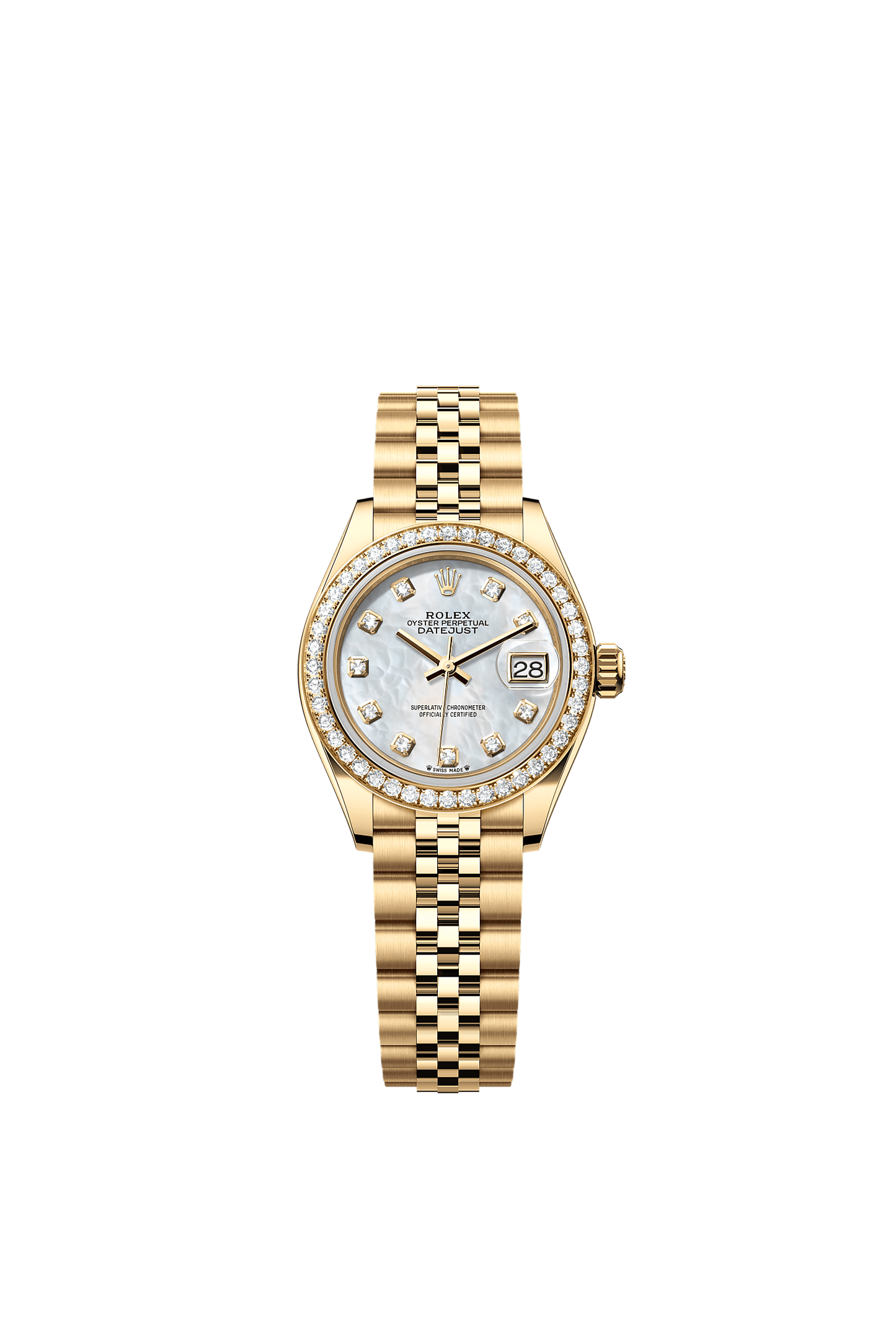Lady-Datejust Oyster Chronometer Watch 28mm 18ct Yellow Gold White Mother-Of-Pearl Diamond Dial Jubilee Bracelet