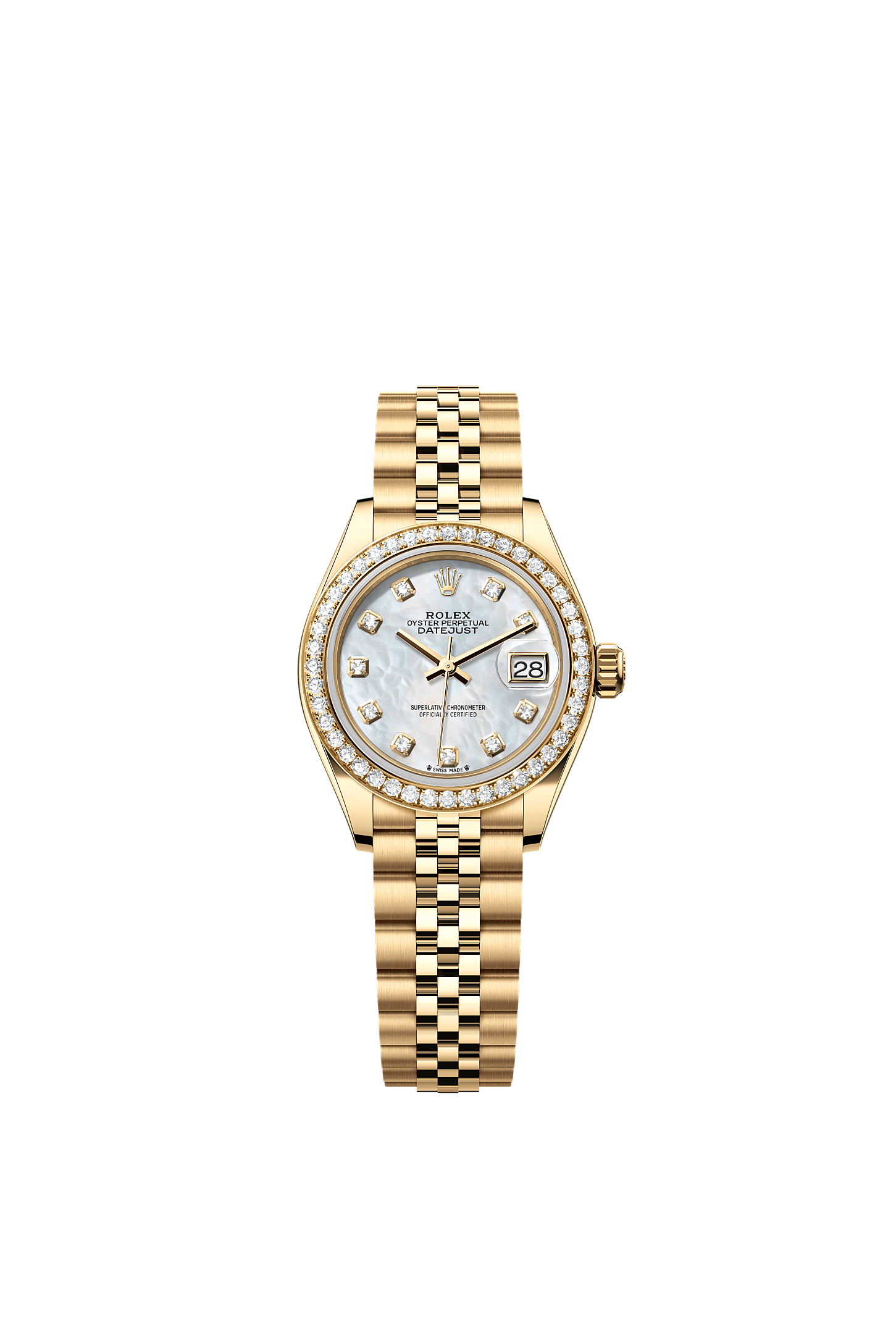 Lady-Datejust Oyster Chronometer Watch 28mm 18ct Yellow Gold White Mother-Of-Pearl Diamond Dial Jubilee Bracelet