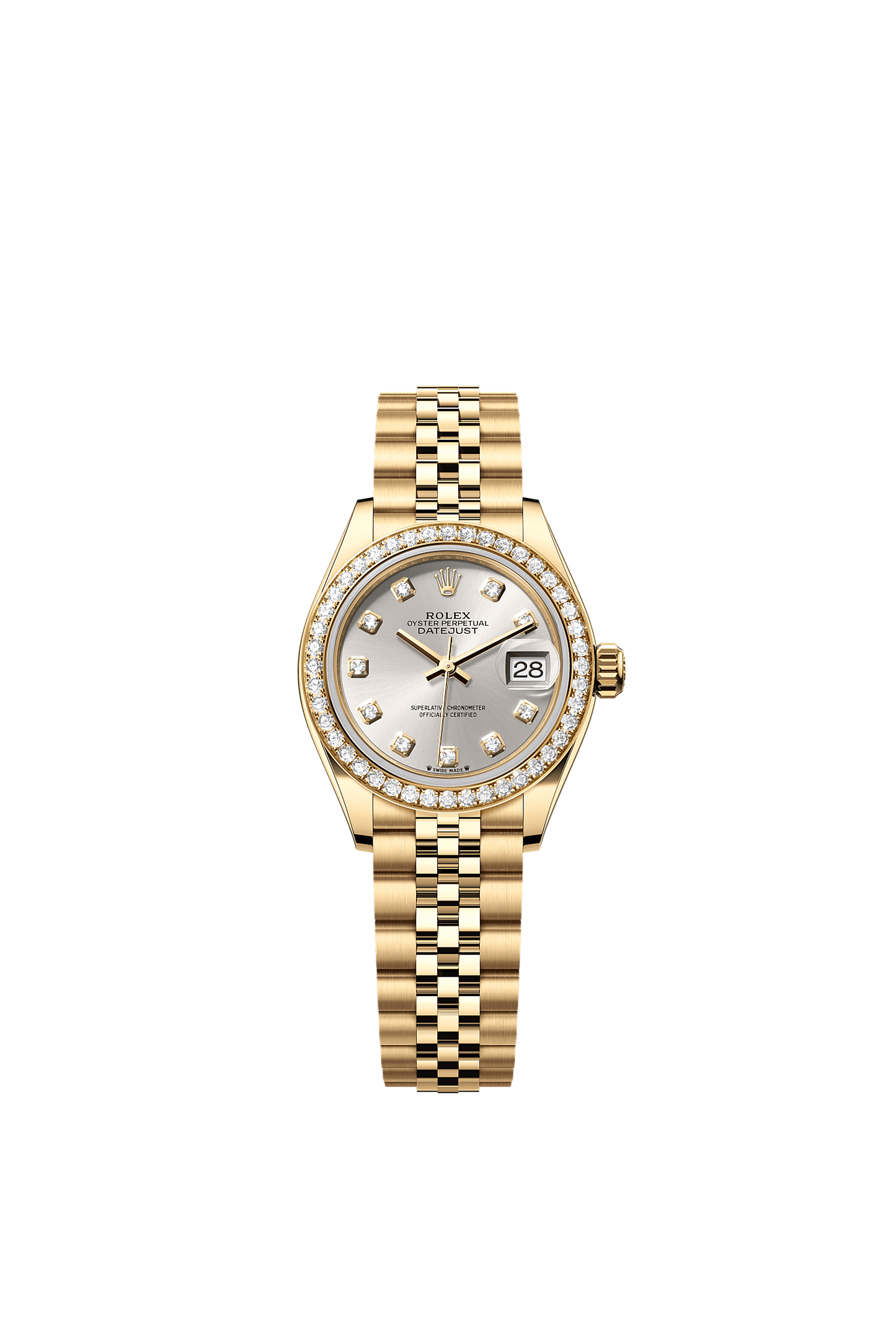 Lady-Datejust Oyster Chronometer Watch 28mm 18ct Yellow Gold Silver Diamond Dial Jubilee Bracelet