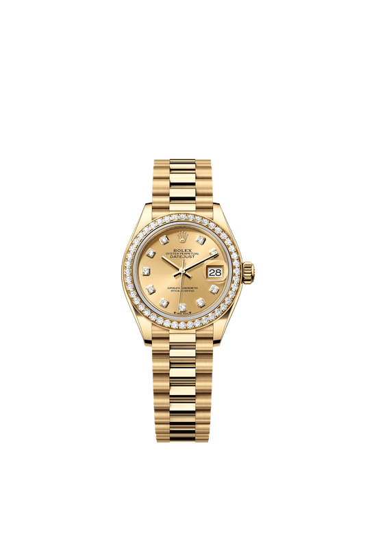 Lady-Datejust Oyster Chronometer Watch 28mm 18ct Yellow Gold Champagne Diamond Dial President Bracelet