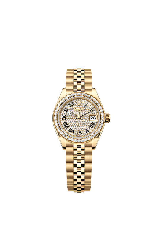 Lady-Datejust Oyster Chronometer Watch 28mm 18ct Yellow Gold Diamond-Paved Dial Jubilee Bracelet