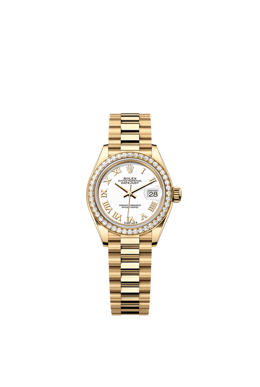 Lady-Datejust Oyster Chronometer Watch 28mm 18ct Yellow Gold White Diamond Dial President Bracelet
