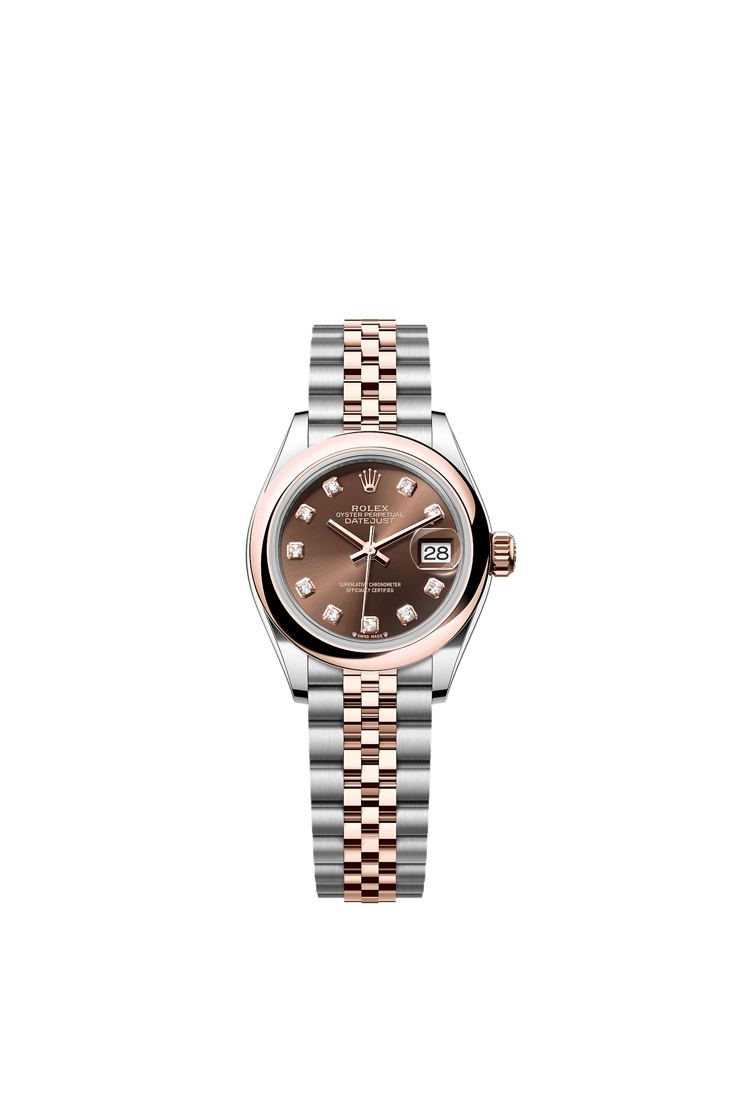 Lady-Datejust 28 Oystersteel Everose Gold Chocolate Diamond Dial Jubilee Bracelet 28mm Self-Winding Watch