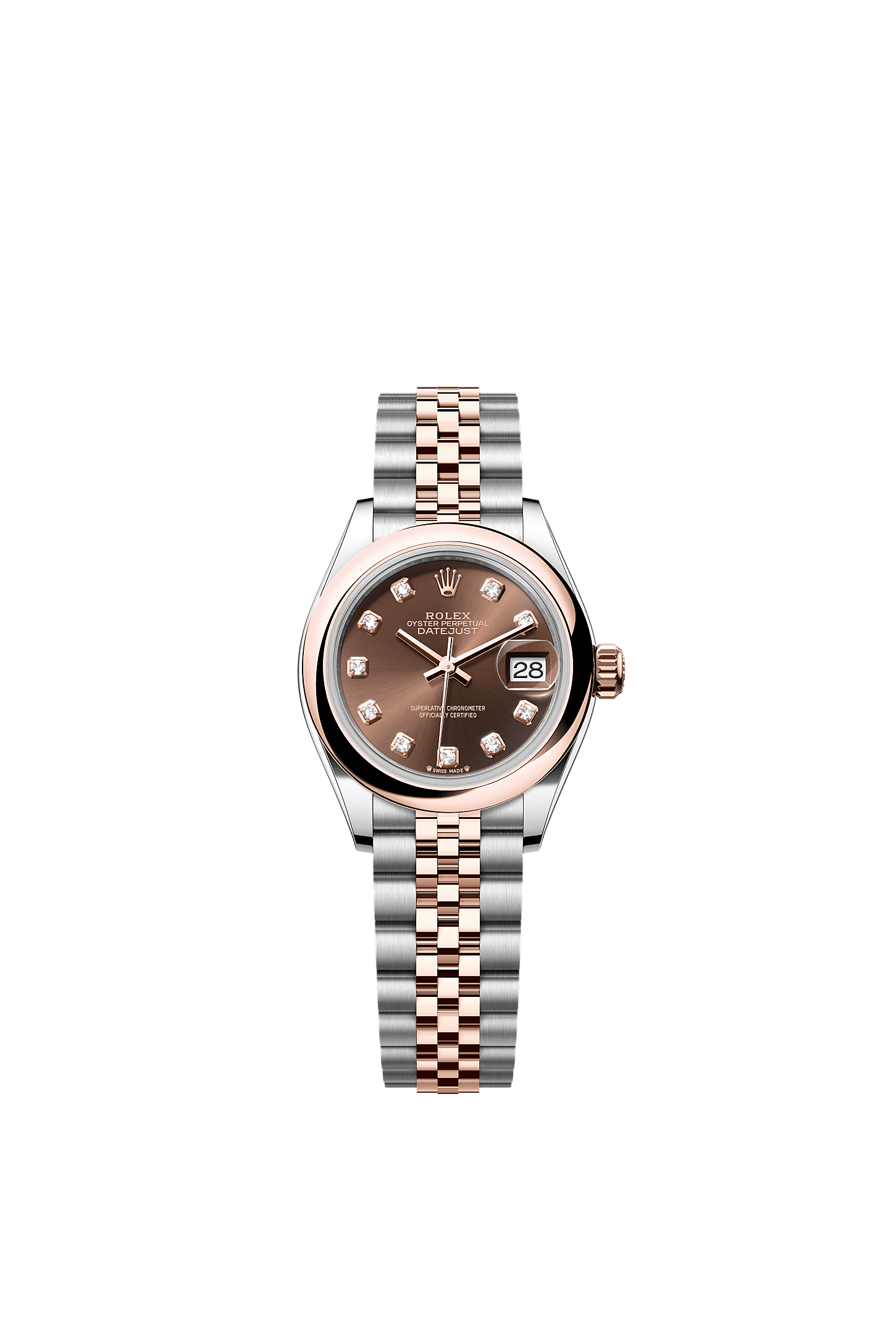 Lady-Datejust 28 Oystersteel Everose Gold Chocolate Diamond Dial Jubilee Bracelet 28mm Self-Winding Watch