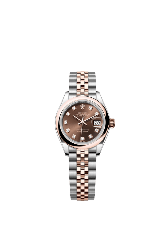 Lady-Datejust 28 Oystersteel Everose Gold Chocolate Diamond Dial Jubilee Bracelet 28mm Self-Winding Watch
