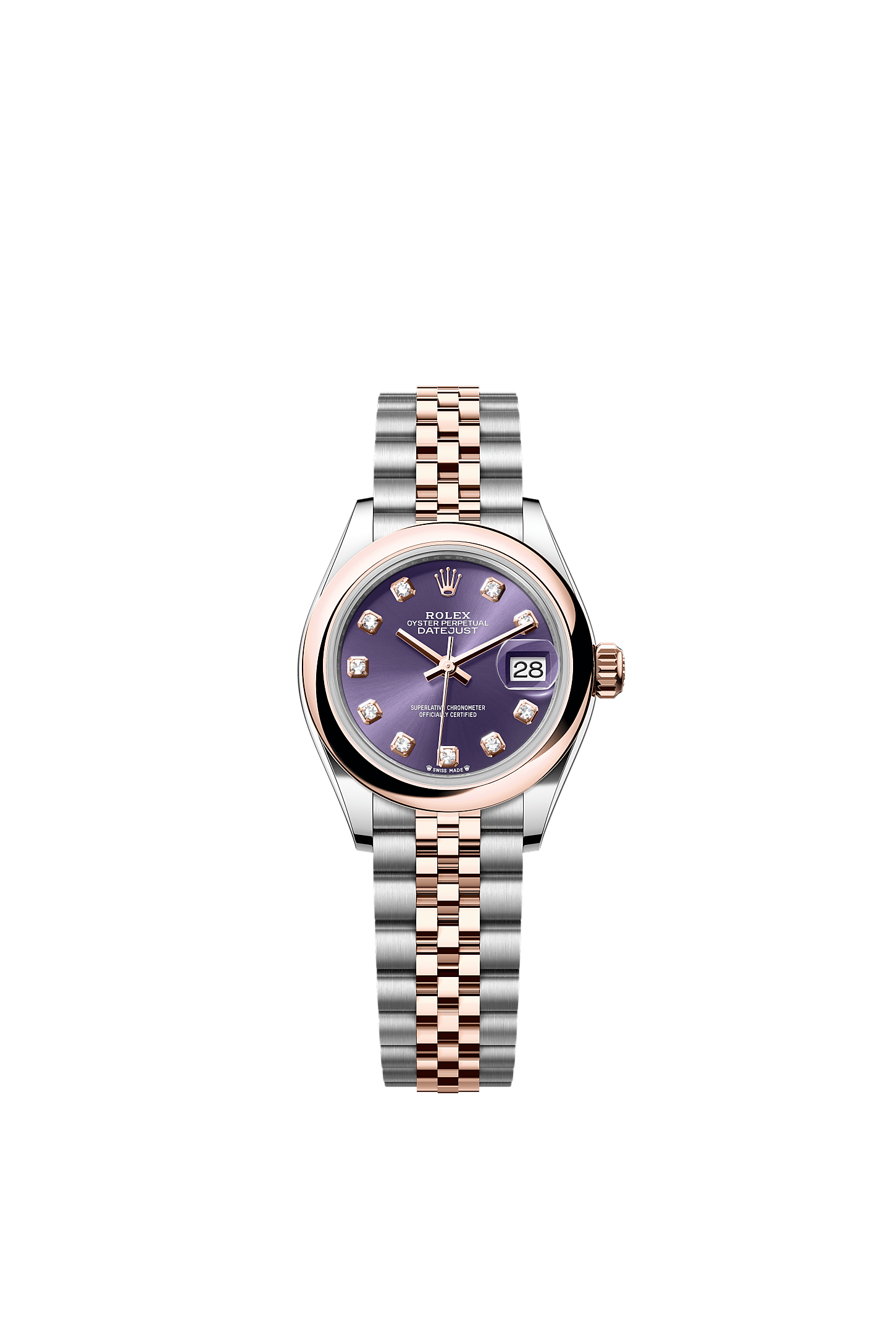 Lady-Datejust 28 Oystersteel Everose Gold Aubergine Diamond Dial Jubilee Bracelet 28mm Self-Winding Watch