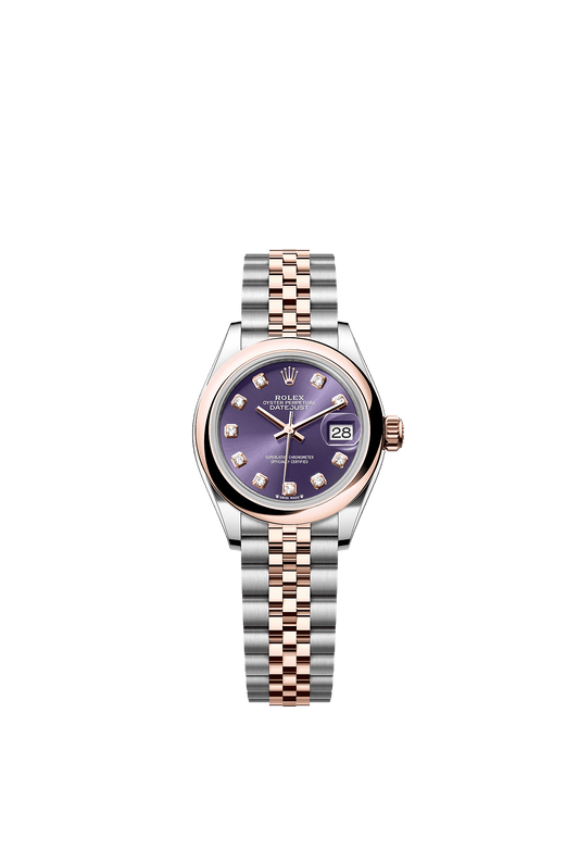 Lady-Datejust 28 Oystersteel Everose Gold Aubergine Diamond Dial Jubilee Bracelet 28mm Self-Winding Watch