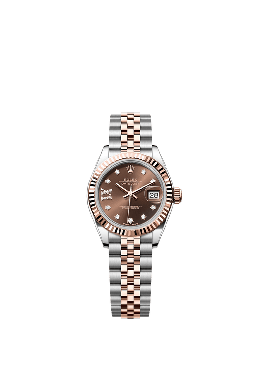 Lady-Datejust 28 Oystersteel Everose Gold Chocolate Diamond Dial Jubilee Bracelet 28mm Self-Winding Watch