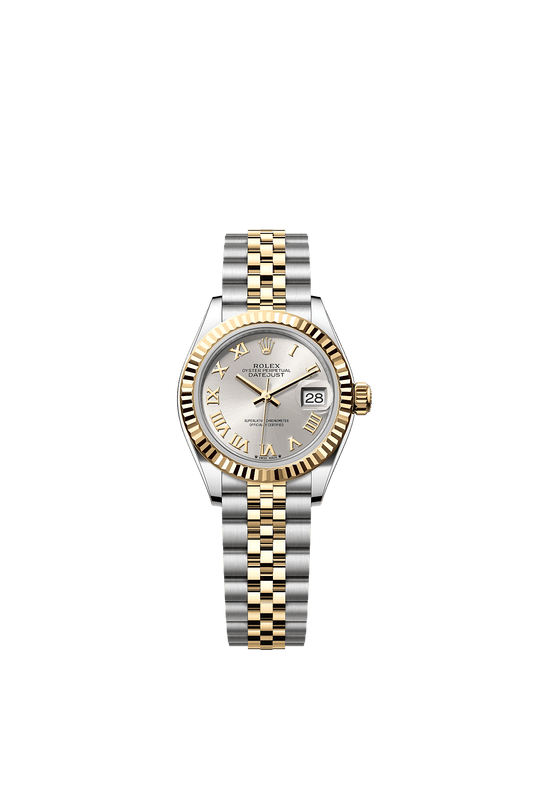 Lady-Datejust 28 Oystersteel Yellow Gold Silver Dial Fluted Bezel Jubilee Bracelet 28mm Self-Winding Watch