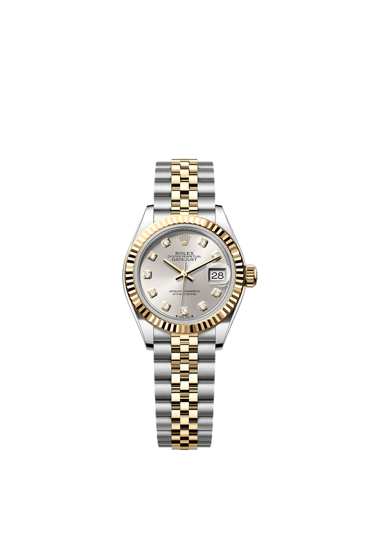 Lady-Datejust 28 Oystersteel Yellow Gold Silver Diamond Dial Fluted Bezel Jubilee Bracelet 28mm Self-Winding Watch