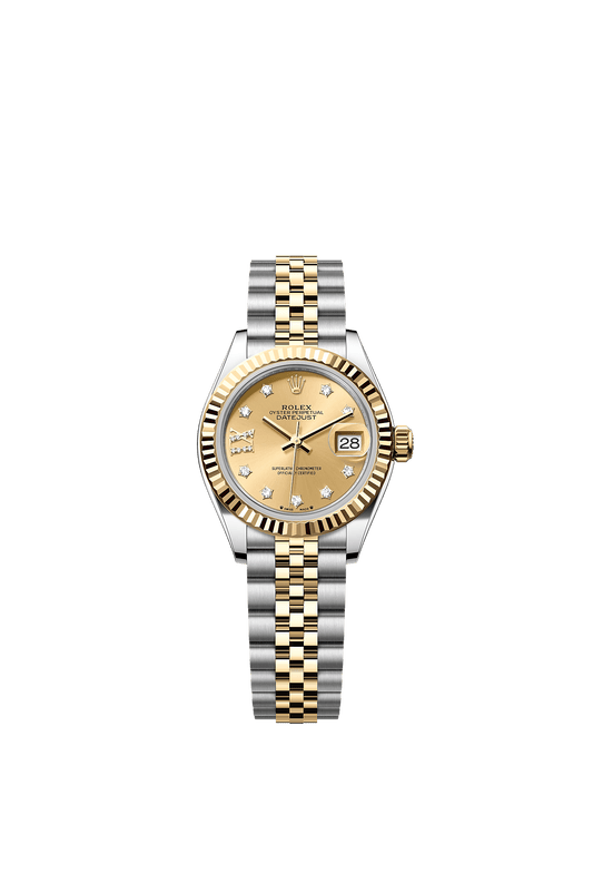 Lady-Datejust 28 Oystersteel Yellow Gold Champagne Diamond Dial Fluted Bezel Jubilee Bracelet 28mm Self-Winding Watch