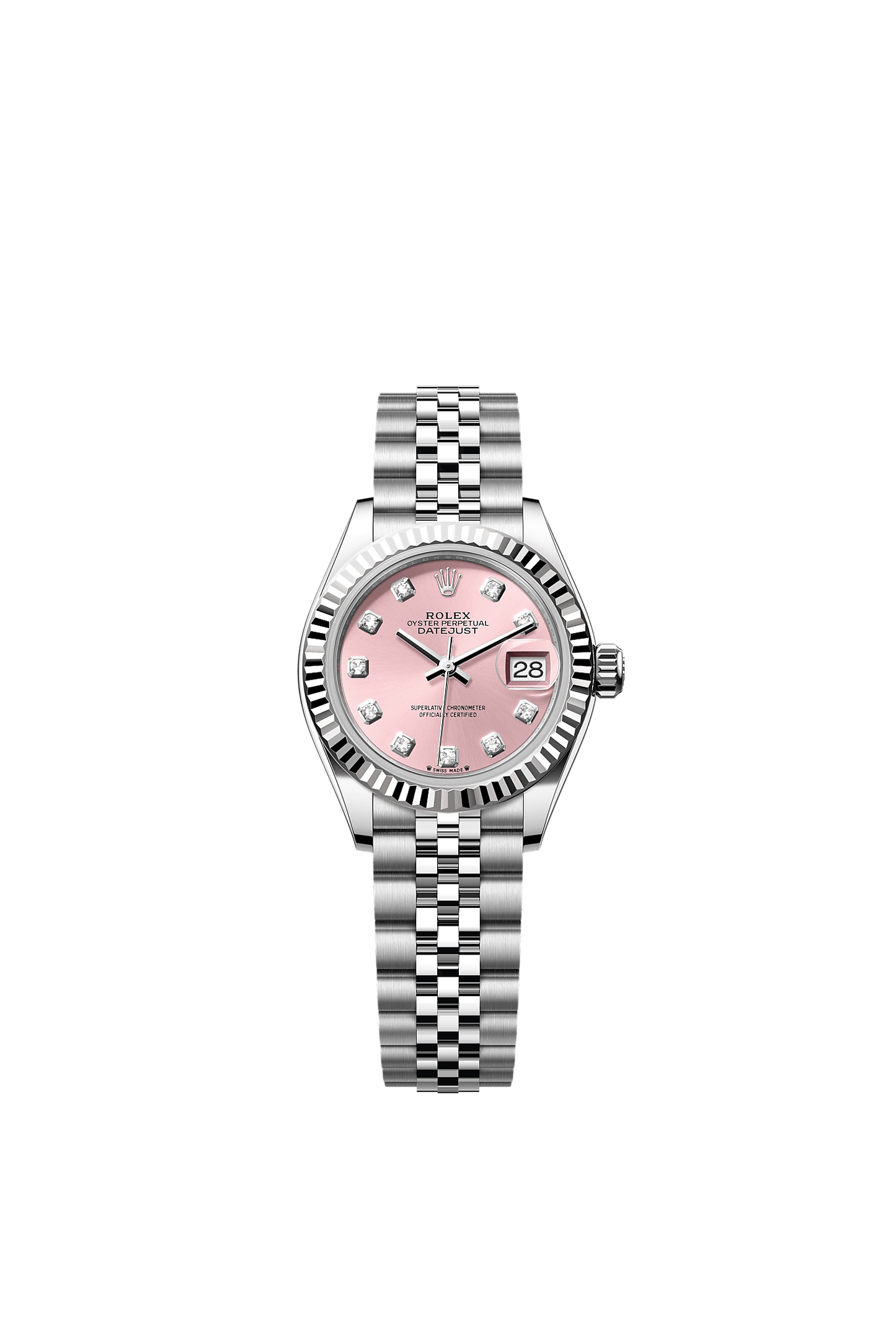 Lady-Datejust 28 Oystersteel White Gold Pink Diamond Dial Jubilee Bracelet 28mm Self-Winding Watch