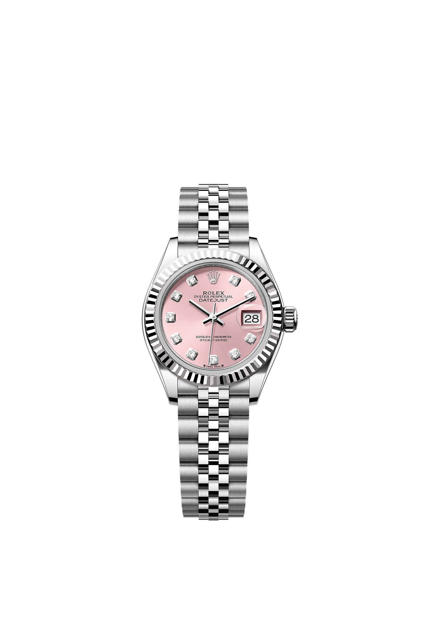 Lady-Datejust 28 Oystersteel White Gold Pink Diamond Dial Jubilee Bracelet 28mm Self-Winding Watch