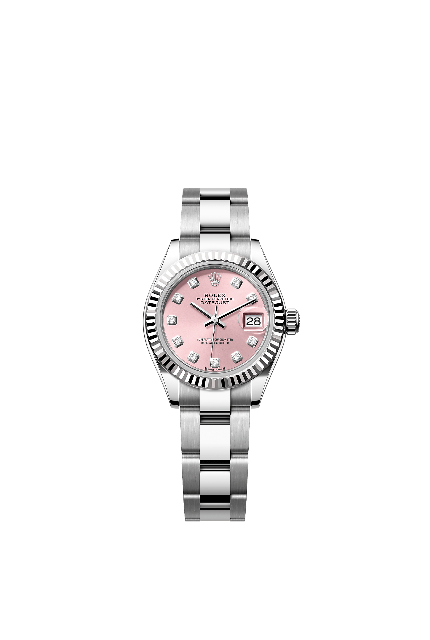 Lady-Datejust 28 Oystersteel White Gold Pink Diamond Dial Oyster Bracelet 28mm Self-Winding Watch