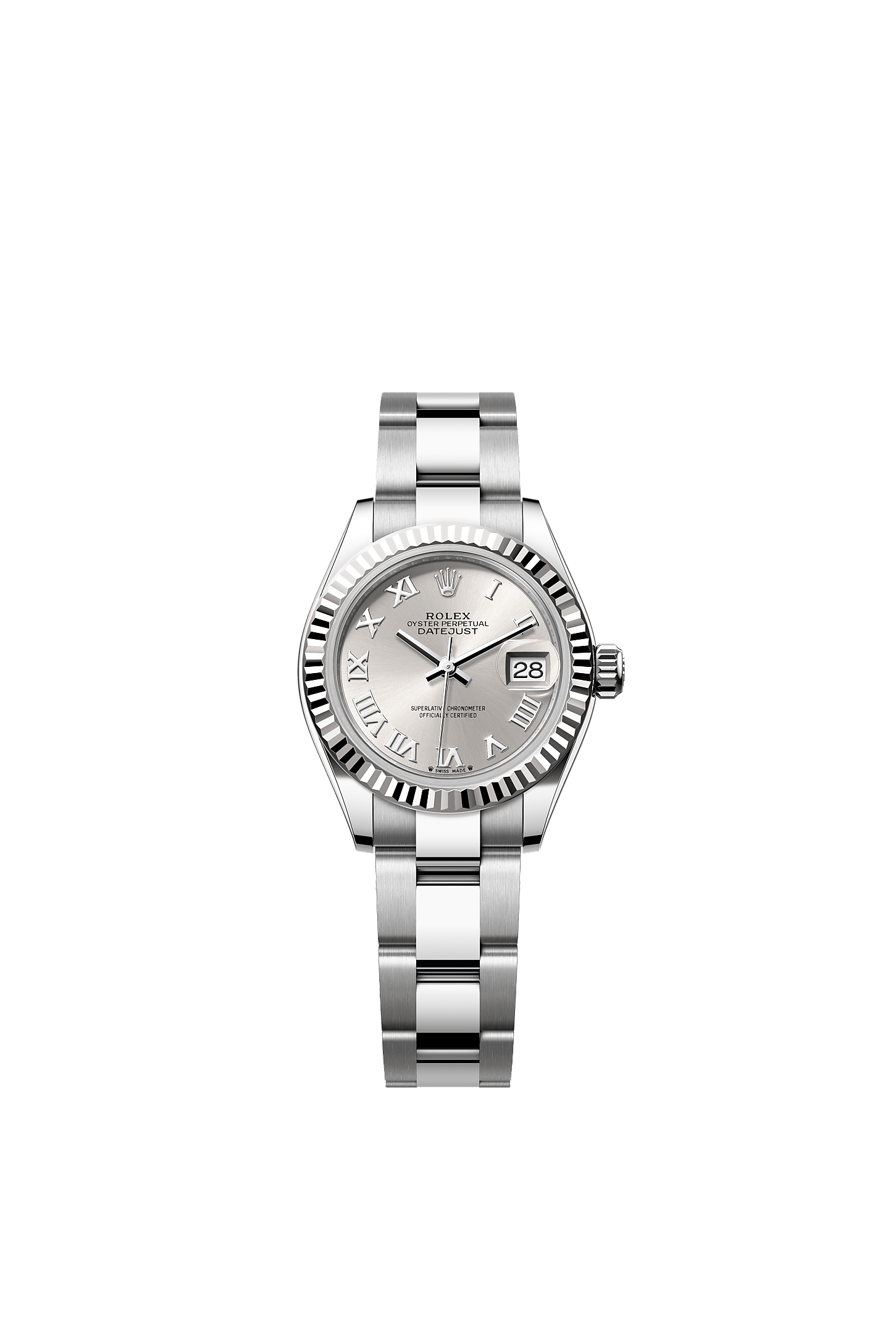 Lady-Datejust 28 Oystersteel White Gold Silver Dial Fluted Bezel Oyster Bracelet 28mm Self-Winding Watch