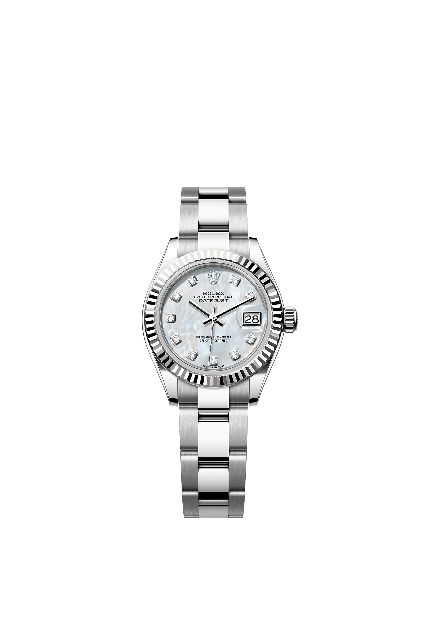 Lady-Datejust 28 Oystersteel White Gold White Mother-Of-Pearl Diamond Dial Oyster Bracelet 28mm Self-Winding Watch