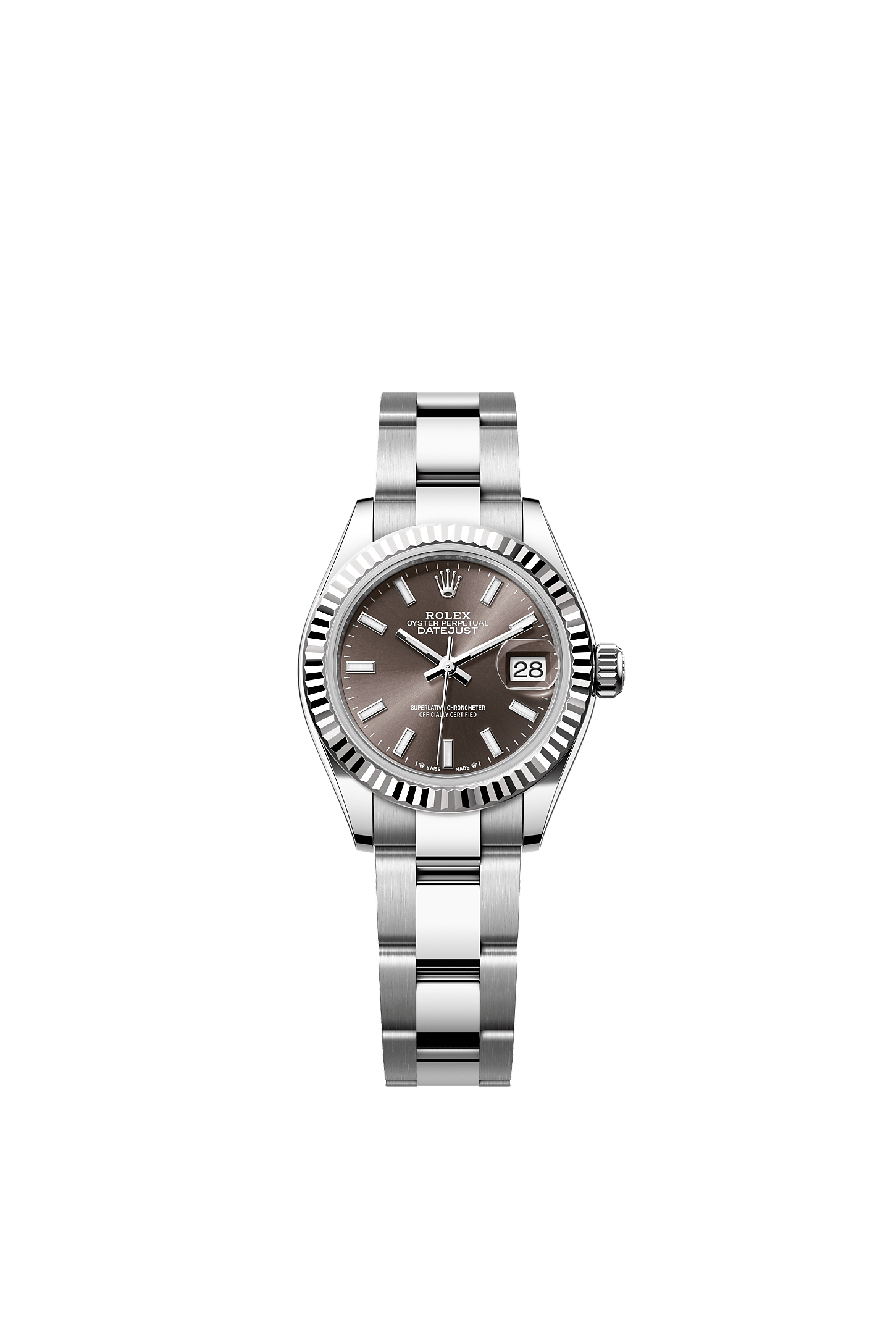 Lady-Datejust 28 Oystersteel White Gold Dark Grey Dial Oyster Bracelet 28mm Self-Winding Watch