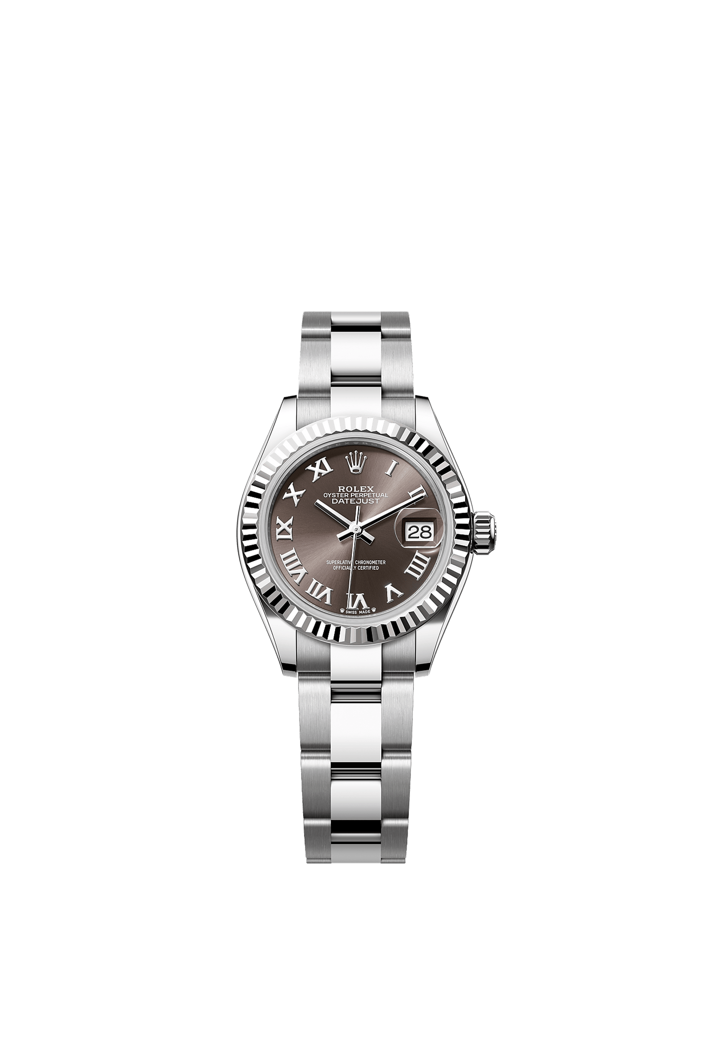 Lady-Datejust 28 Oystersteel White Gold Dark Grey Dial Oyster Bracelet 28mm Self-Winding Watch