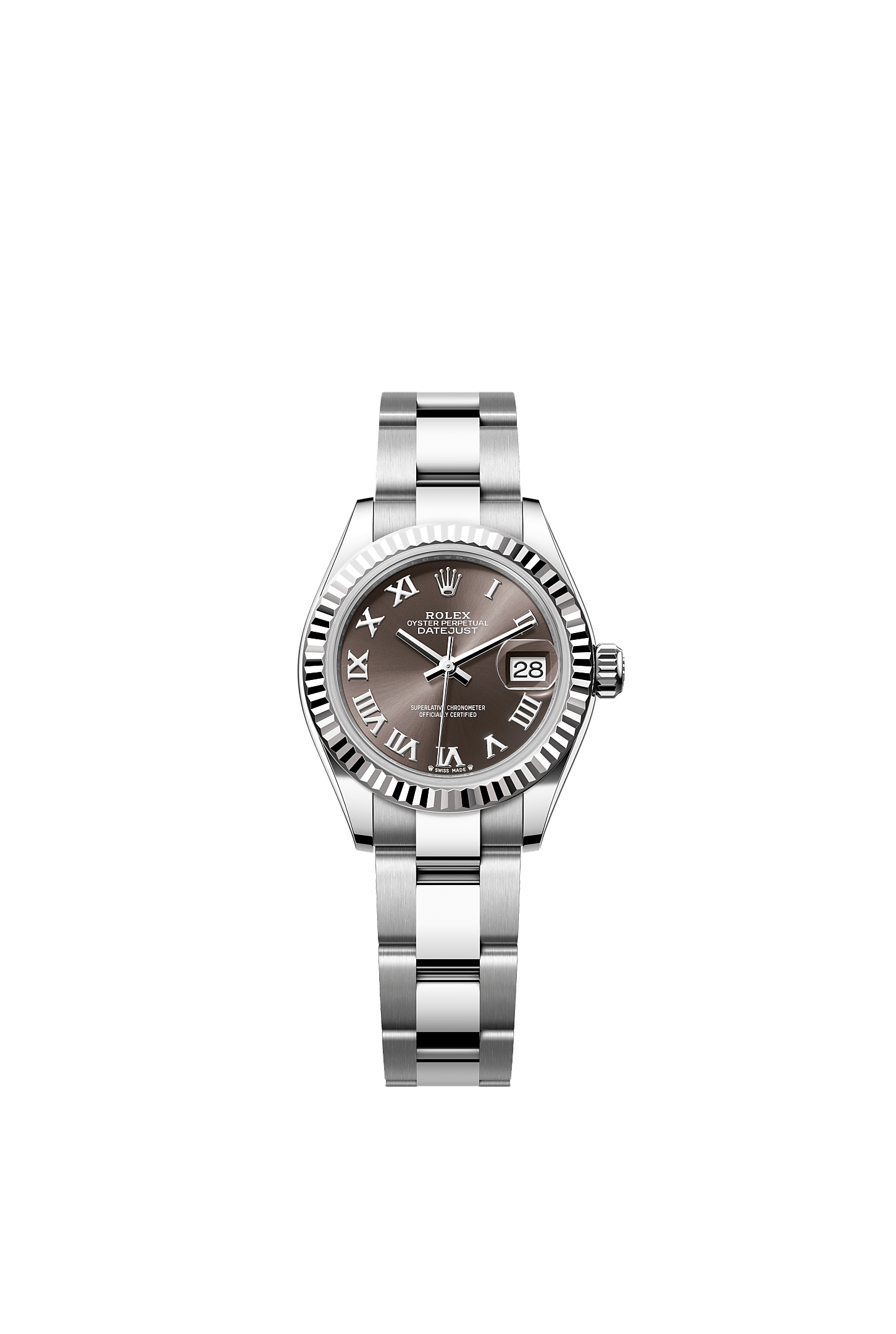 Lady-Datejust 28 Oystersteel White Gold Dark Grey Dial Oyster Bracelet 28mm Self-Winding Watch