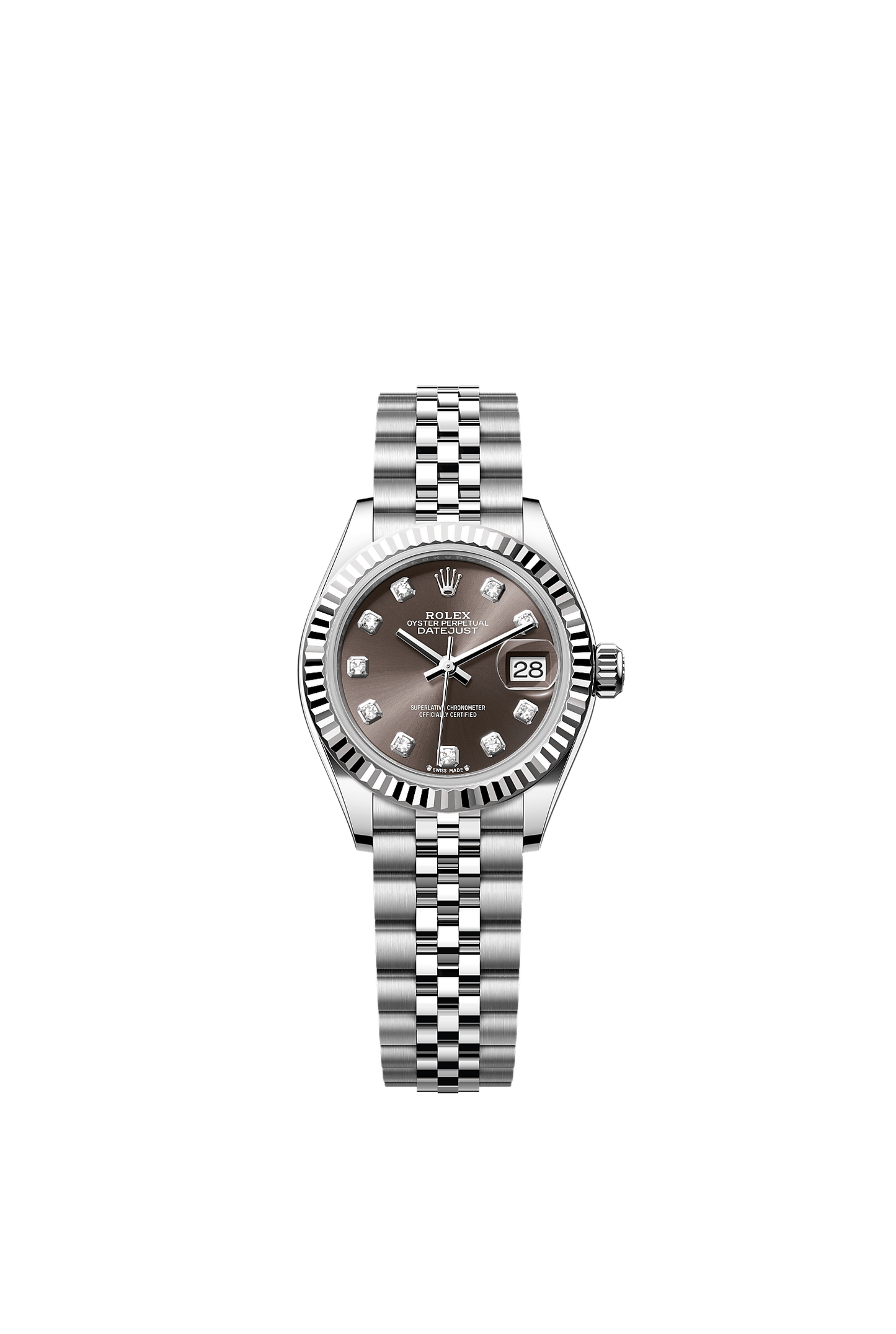 Lady-Datejust 28 Oystersteel White Gold Dark Grey Diamond Dial Fluted Bezel Jubilee Bracelet 28mm Self-Winding Watch