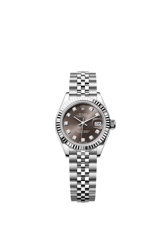 Lady-Datejust 28 Oystersteel White Gold Dark Grey Diamond Dial Fluted Bezel Jubilee Bracelet 28mm Self-Winding Watch