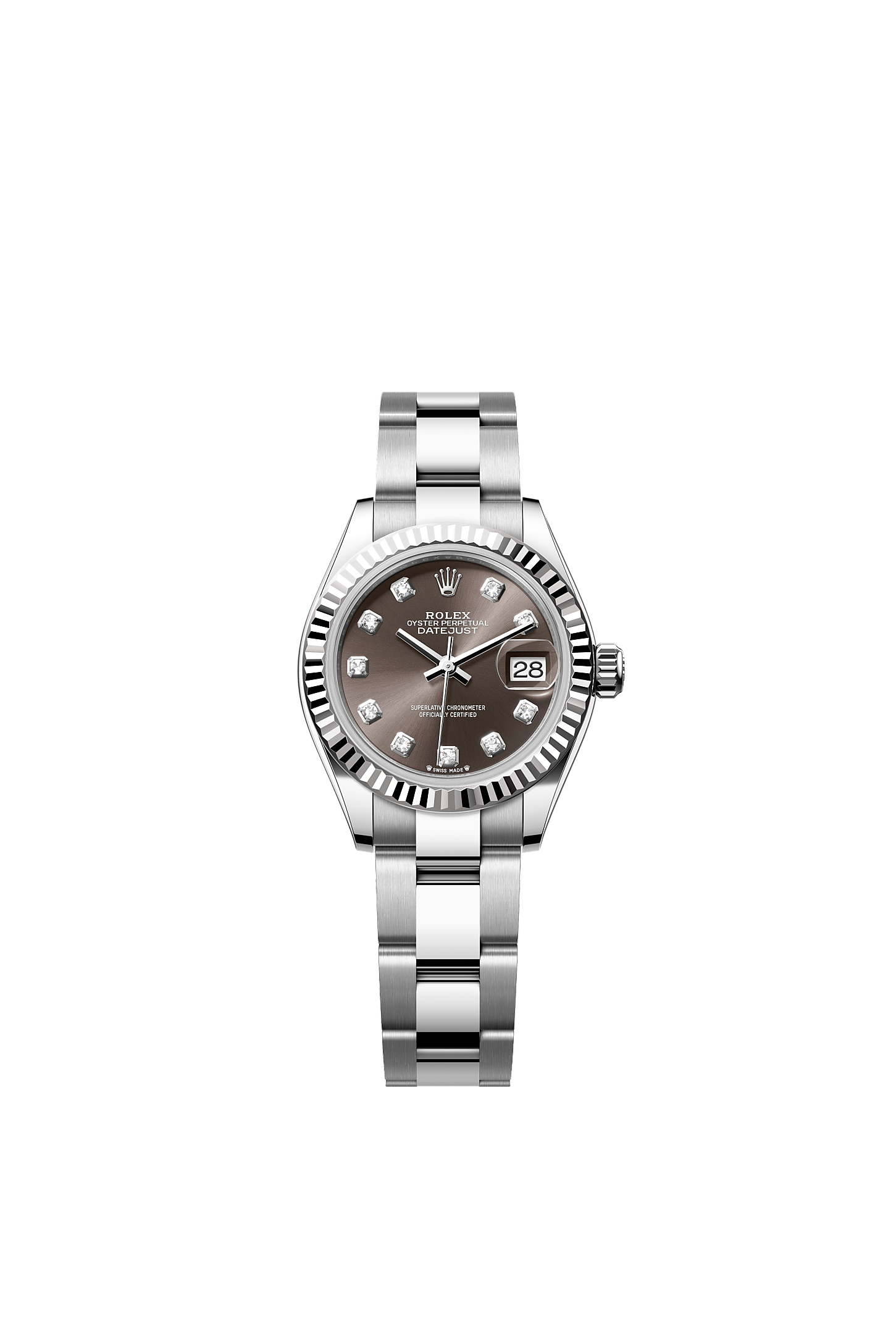 Lady-Datejust 28 Oystersteel White Gold Dark Grey Diamond Dial Oyster Bracelet 28mm Self-Winding Watch