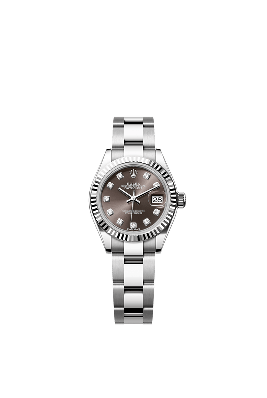 Lady-Datejust 28 Oystersteel White Gold Dark Grey Diamond Dial Oyster Bracelet 28mm Self-Winding Watch