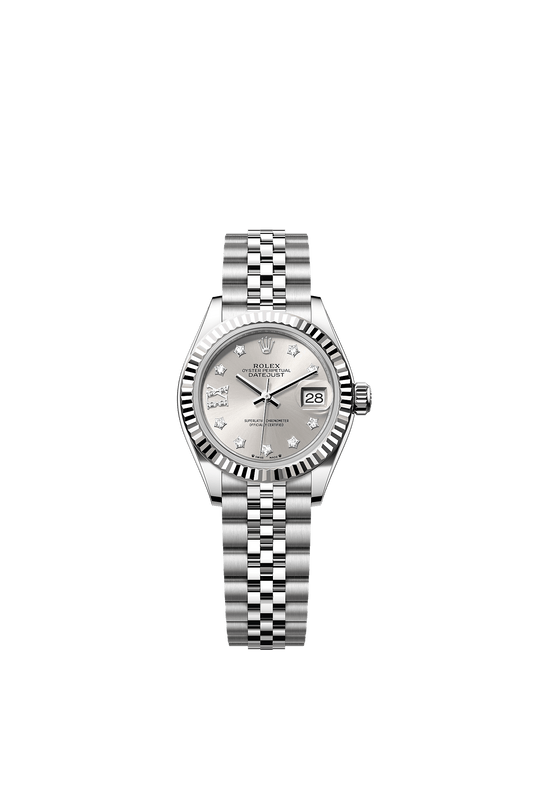 Lady-Datejust 28 Oystersteel White Gold Silver Diamond Dial Fluted Bezel Jubilee Bracelet 28mm Self-Winding Watch