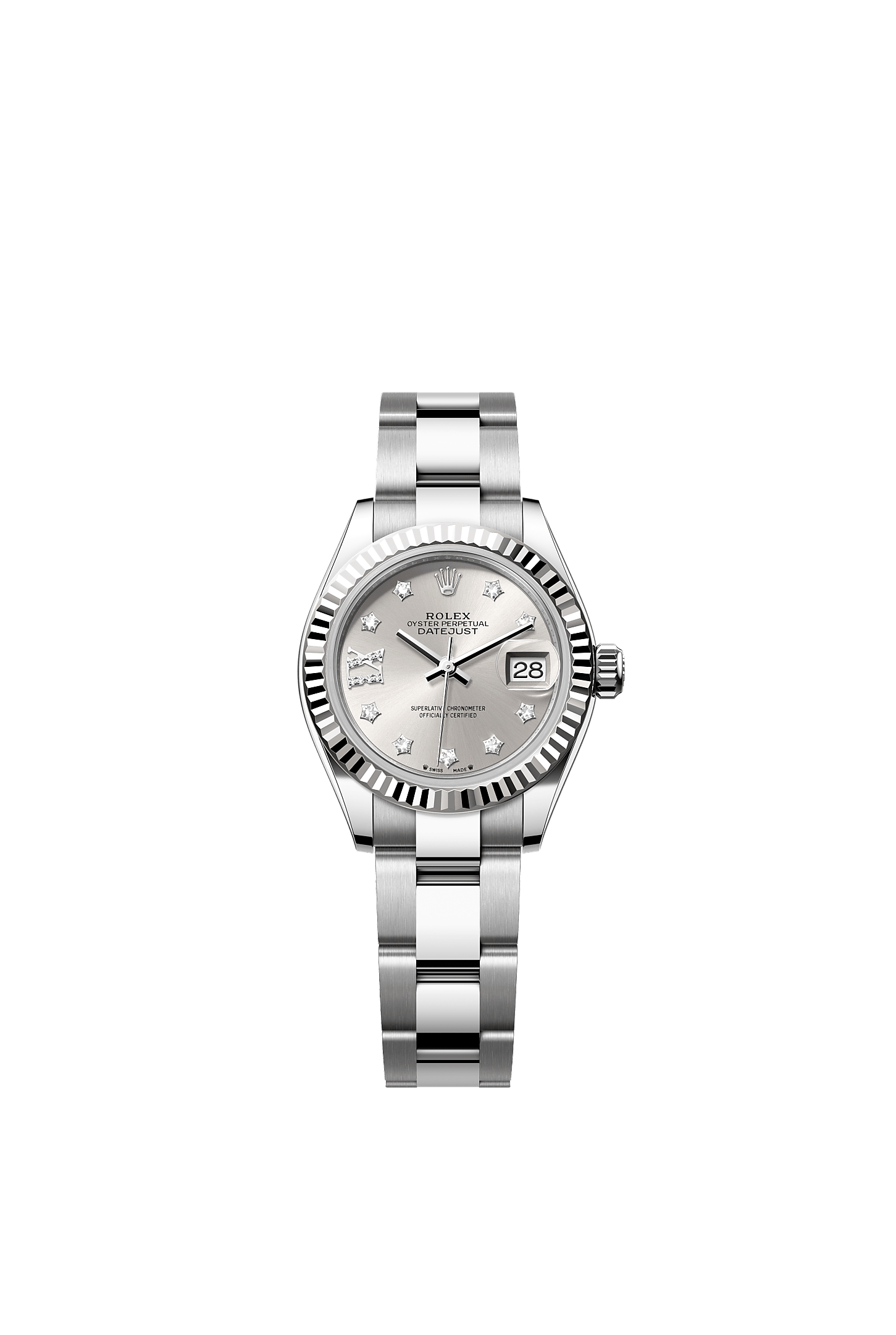 Lady-Datejust 28 Oystersteel White Gold Silver Diamond Dial Oyster Bracelet 28mm Self-Winding Watch