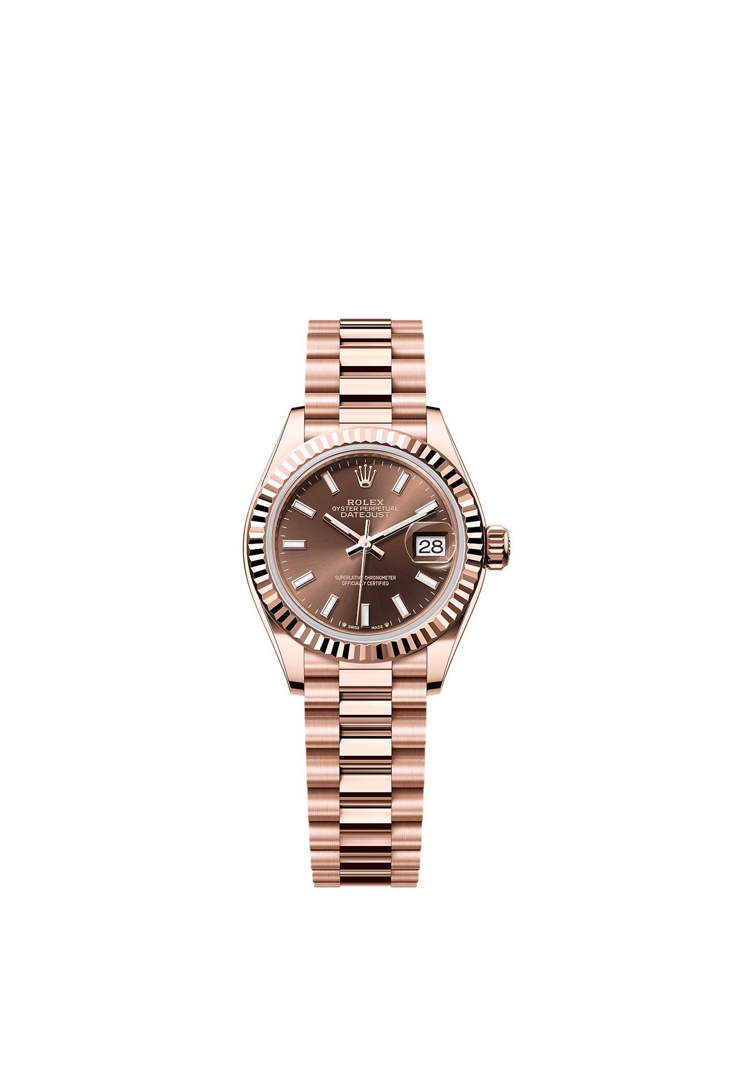 Lady-Datejust Oyster Chronometer Watch 28mm 18ct Everose Gold Chocolate Dial President Bracelet