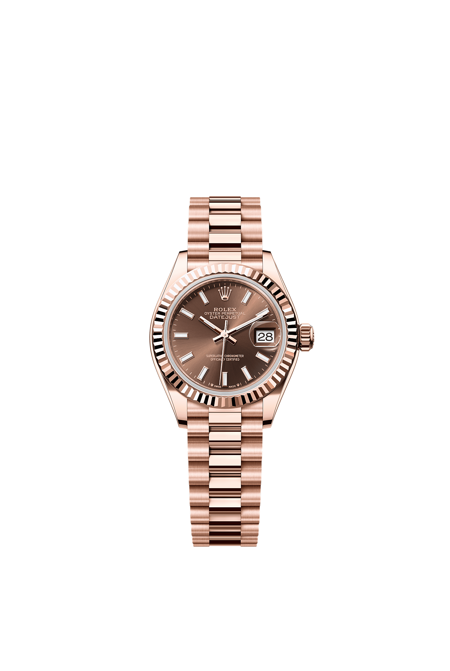 Lady-Datejust Oyster Chronometer Watch 28mm 18ct Everose Gold Chocolate Dial President Bracelet