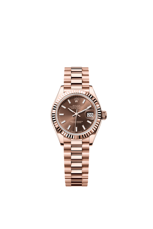 Lady-Datejust Oyster Chronometer Watch 28mm 18ct Everose Gold Chocolate Dial President Bracelet