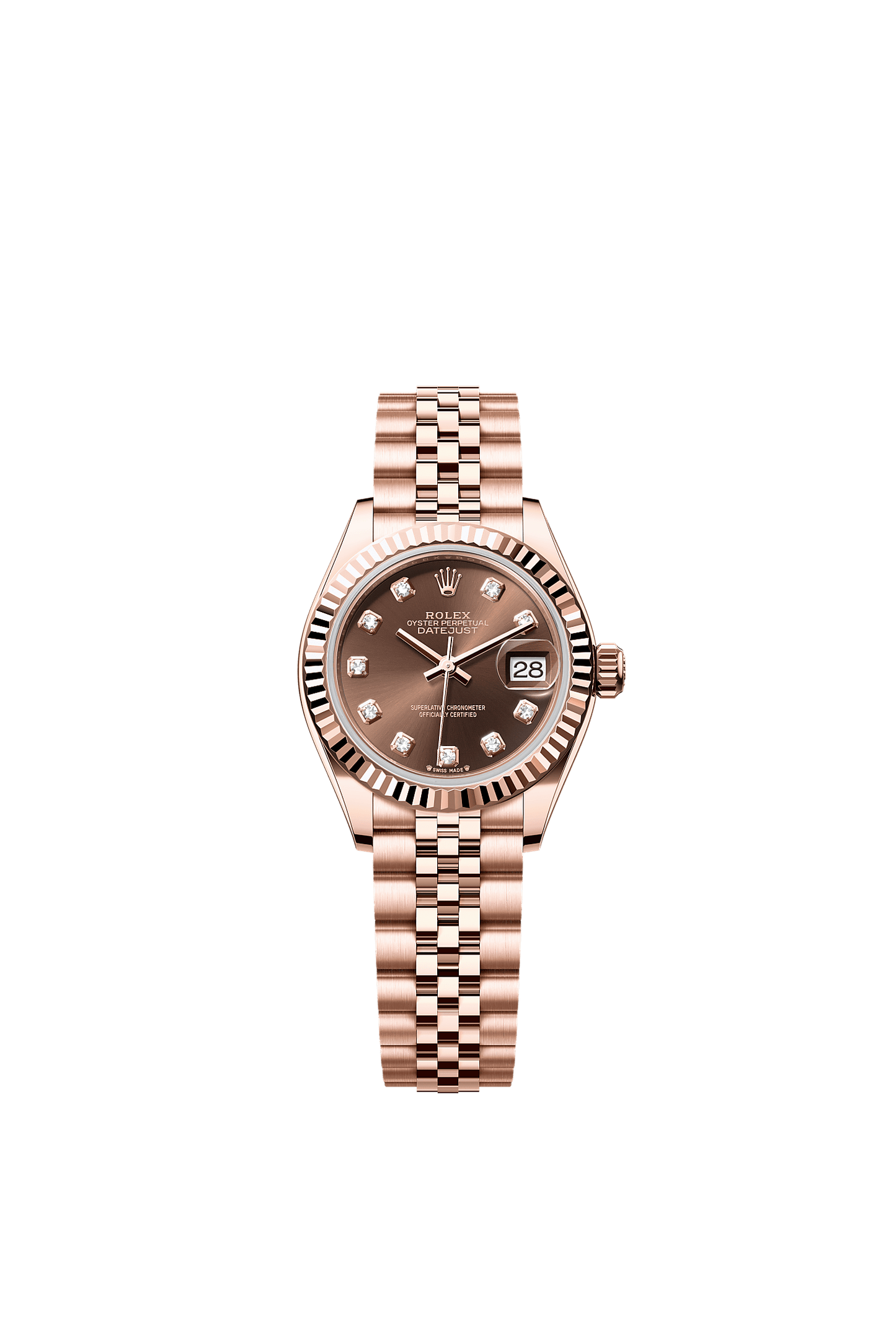 Lady-Datejust Oyster Chronometer Watch 28mm 18ct Everose Gold Chocolate Diamond Dial Jubilee Bracelet