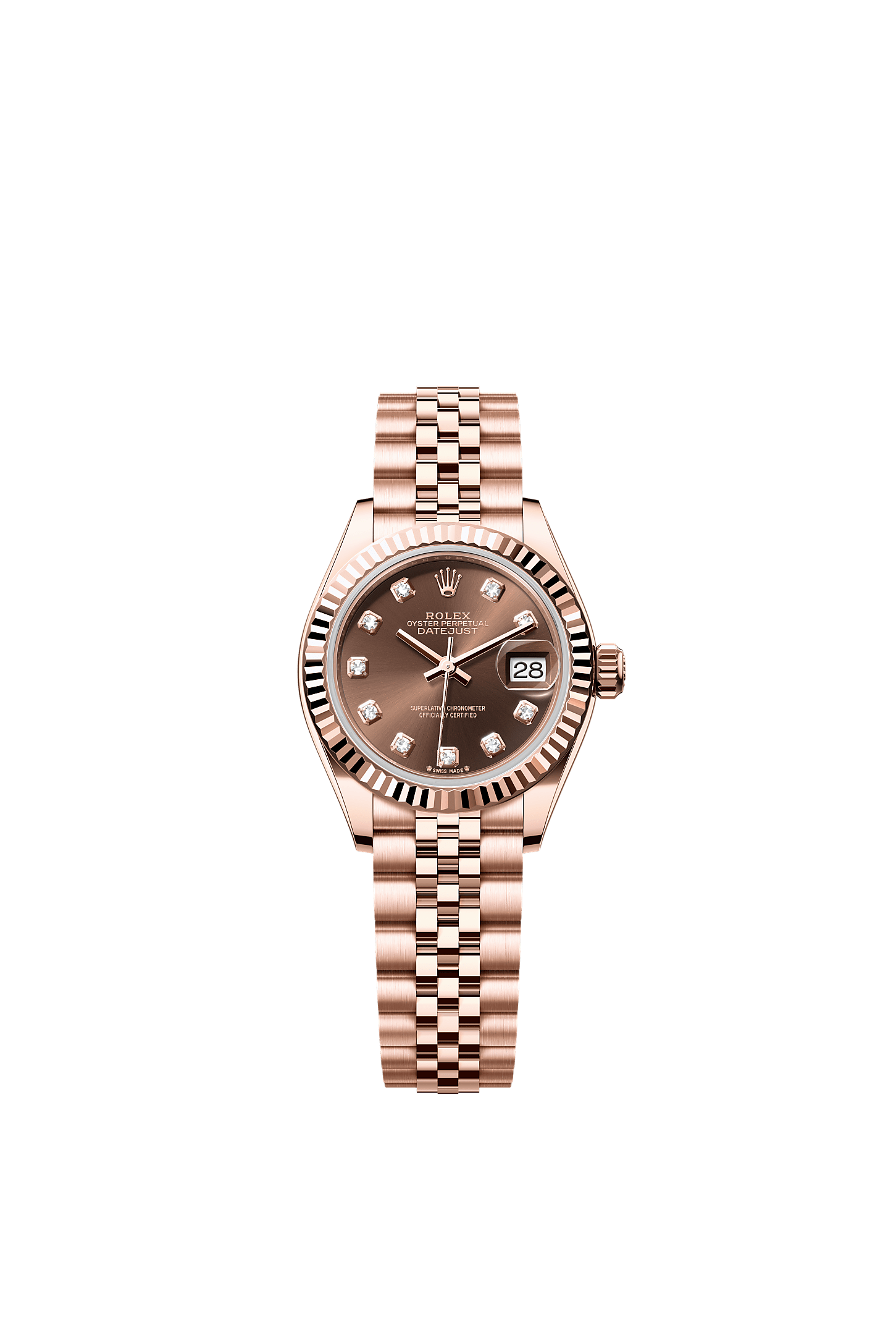 Lady-Datejust Oyster Chronometer Watch 28mm 18ct Everose Gold Chocolate Diamond Dial Jubilee Bracelet