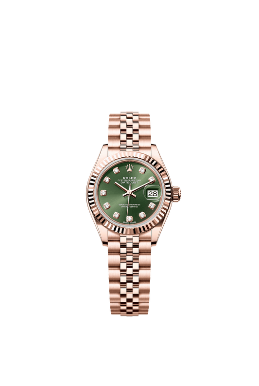Lady-Datejust Oyster Chronometer Watch 28mm 18ct Everose Gold Olive Green Diamond Dial Jubilee Bracelet