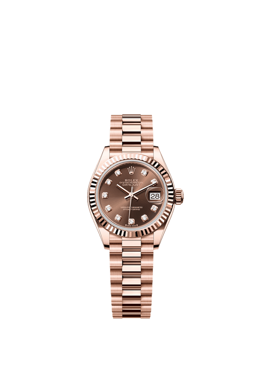 Lady-Datejust Oyster Chronometer Watch 28mm 18ct Everose Gold Chocolate Diamond Dial President Bracelet