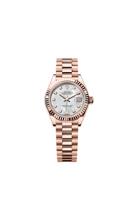 Lady-Datejust Oyster Chronometer Watch 28mm 18ct Everose Gold White Mother-Of-Pearl Diamond Dial President Bracelet