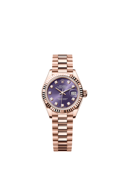 Lady-Datejust Oyster Chronometer Watch 28mm 18ct Everose Gold Aubergine Diamond Dial President Bracelet