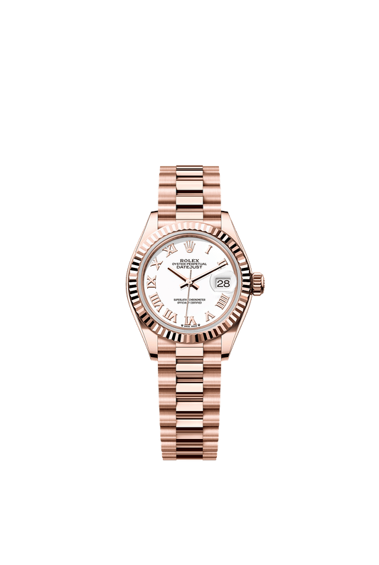 Lady-Datejust Oyster Chronometer Watch 28mm 18ct Everose Gold White Dial President Bracelet