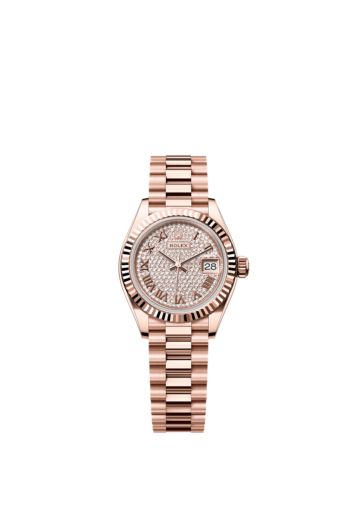 Lady-Datejust Oyster Chronometer Watch 28mm 18ct Everose Gold Diamond-Paved Dial President Bracelet