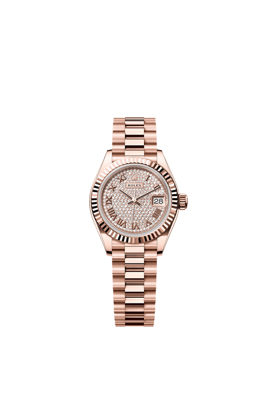 Lady-Datejust Oyster Chronometer Watch 28mm 18ct Everose Gold Diamond-Paved Dial President Bracelet