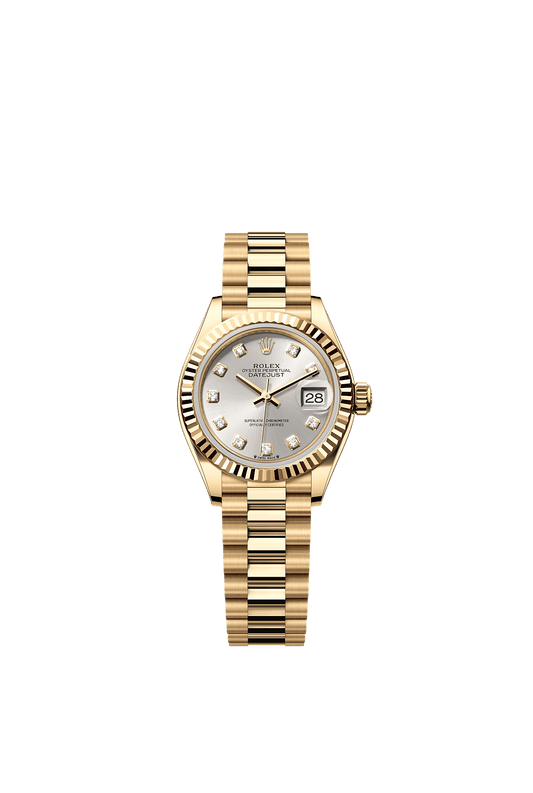 Lady-Datejust Oyster Chronometer Watch 28mm 18ct Yellow Gold Silver Diamond Dial President Bracelet