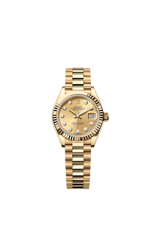 Lady-Datejust Oyster Chronometer Watch 28mm 18ct Yellow Gold Champagne Diamond Dial President Bracelet