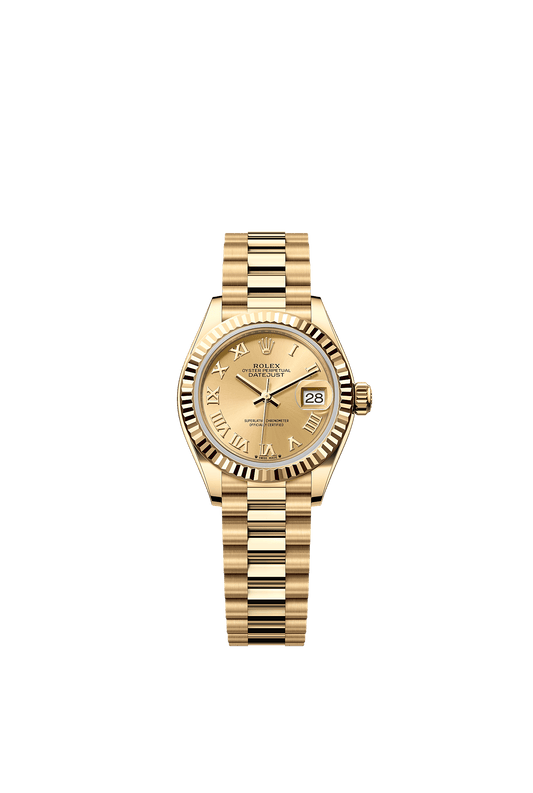 Lady-Datejust Oyster Chronometer Watch 28mm 18ct Yellow Gold Champagne Dial President Bracelet