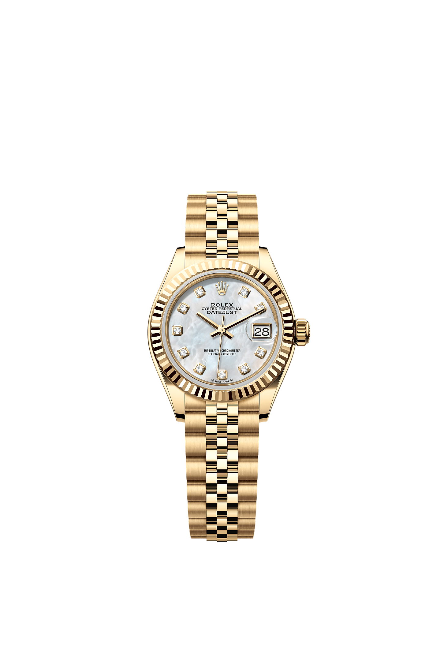 Lady-Datejust Oyster Chronometer Watch 28mm 18ct Yellow Gold White Mother-Of-Pearl Diamond Dial Jubilee Bracelet