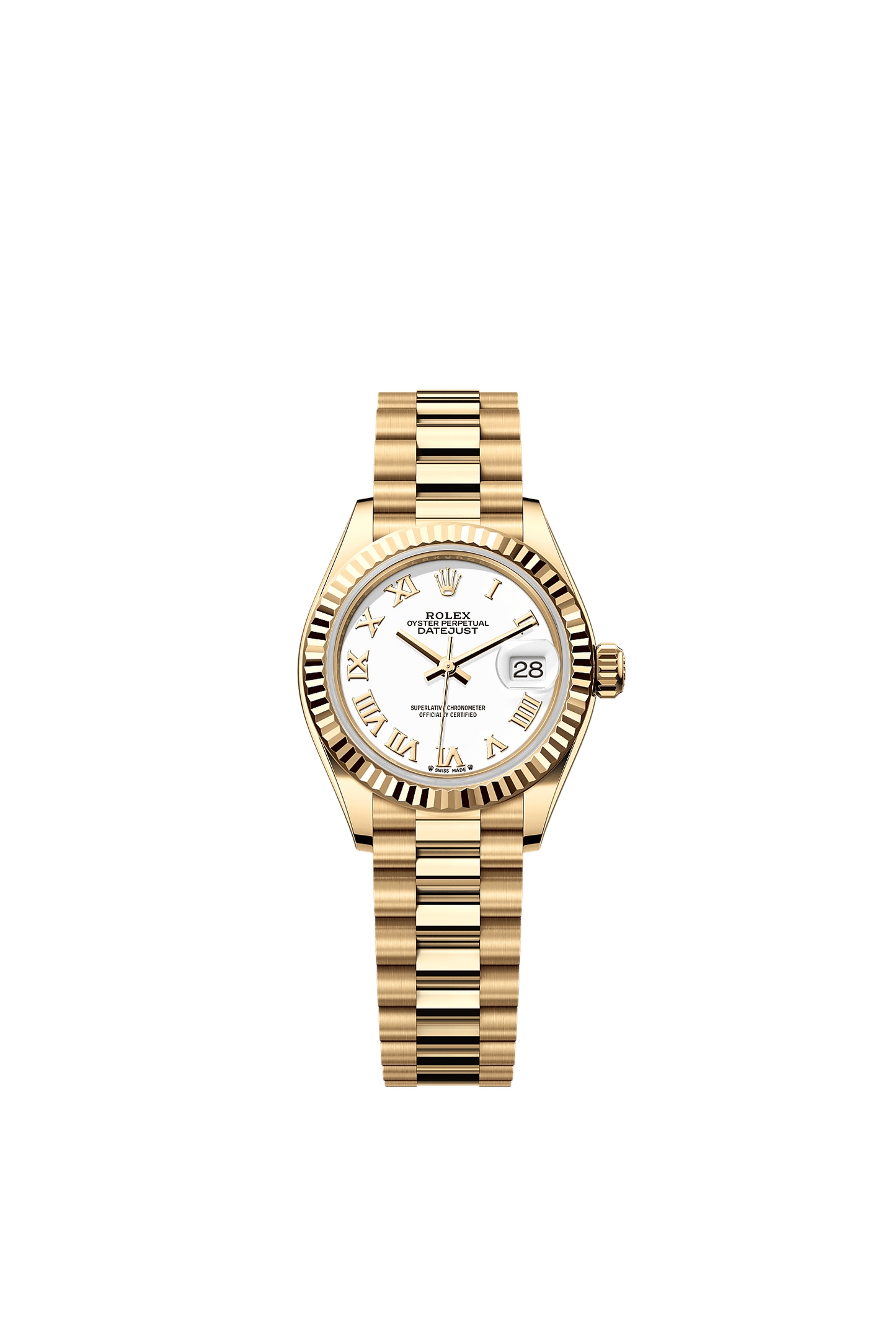 Lady-Datejust Oyster Chronometer Watch 28mm 18ct Yellow Gold White Dial President Bracelet