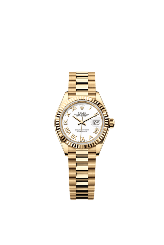 Lady-Datejust Oyster Chronometer Watch 28mm 18ct Yellow Gold White Dial President Bracelet