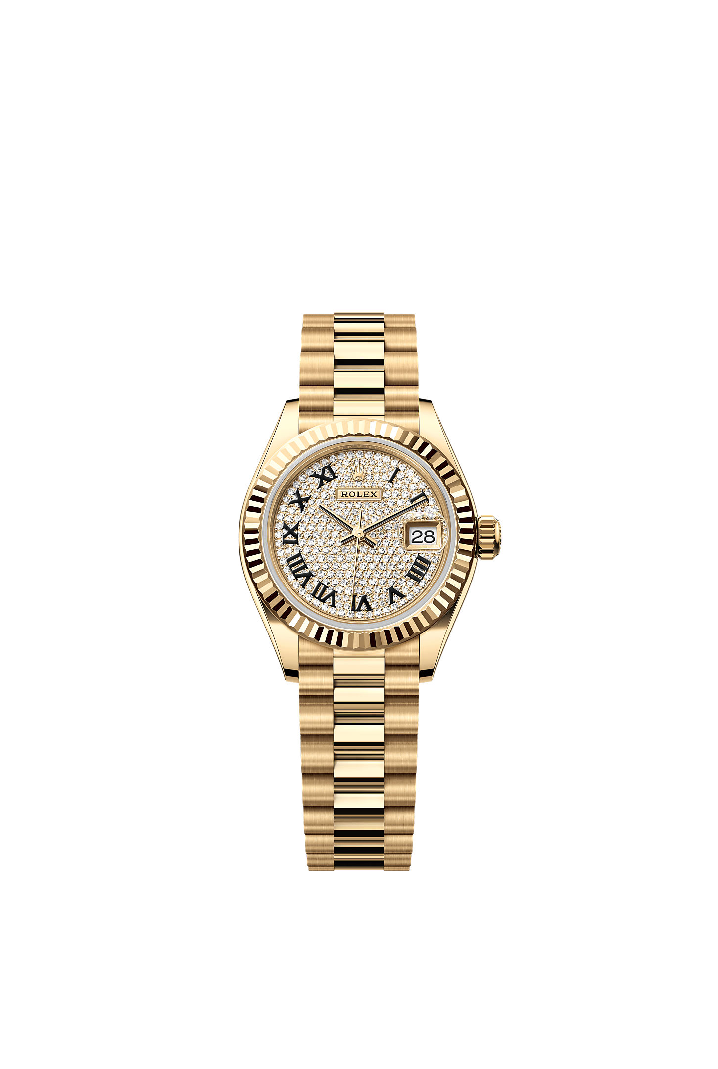 Lady-Datejust Oyster Chronometer Watch 28mm 18ct Yellow Gold Diamond-Paved Dial President Bracelet