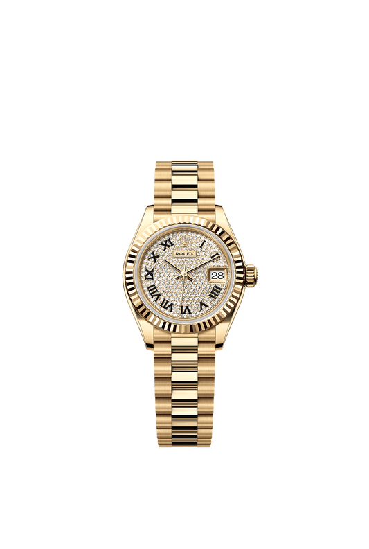 Lady-Datejust Oyster Chronometer Watch 28mm 18ct Yellow Gold Diamond-Paved Dial President Bracelet